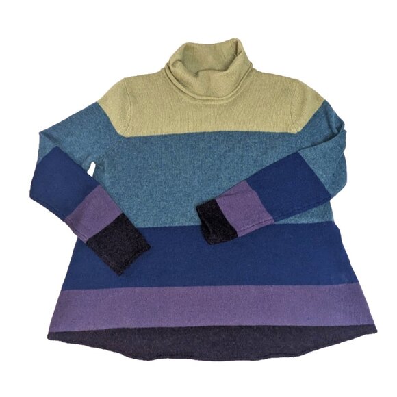 Cashmere Addiction Retro Striped 100% Cashmere Turtleneck Sweater Size Medium - Picture 1 of 6